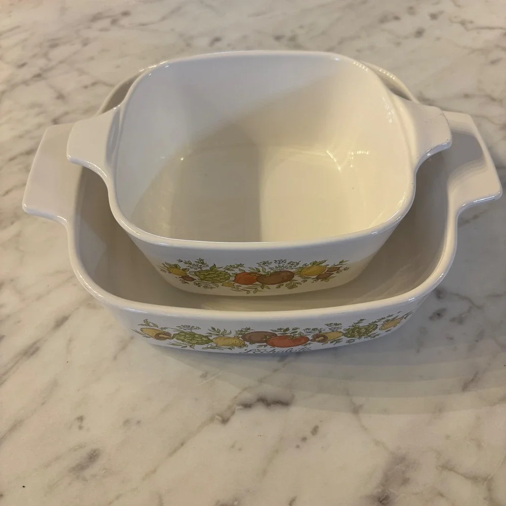 Corning Ware Leinsal La Sauge Casserole‎ Dish Square Vegetable Pattern Set of 2